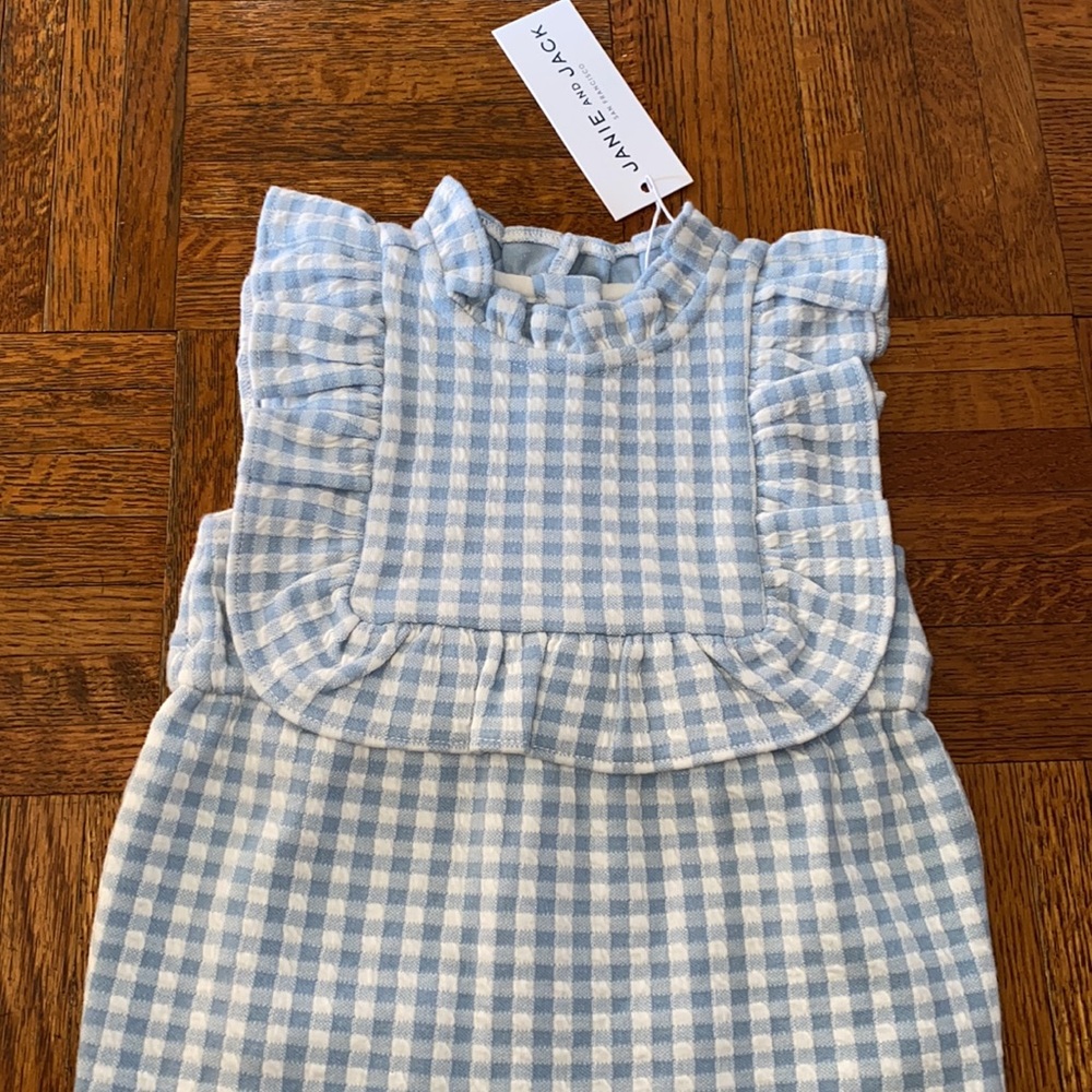 Janie and Jack Blue and white checkered romper - Picture 3 of 6